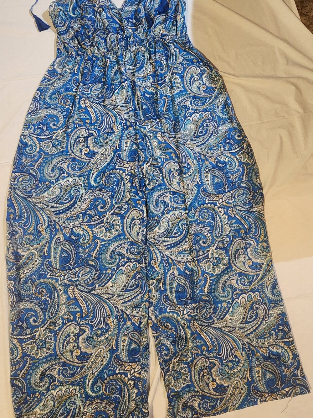 Blue Paisley Wide-Leg Jumpsuit